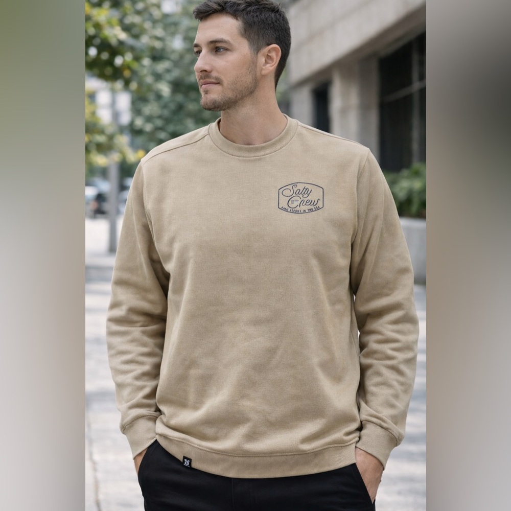 Salty Crew Men’s Fleece Crewneck Sweatshirt Sand brown Size‎ Large pull over